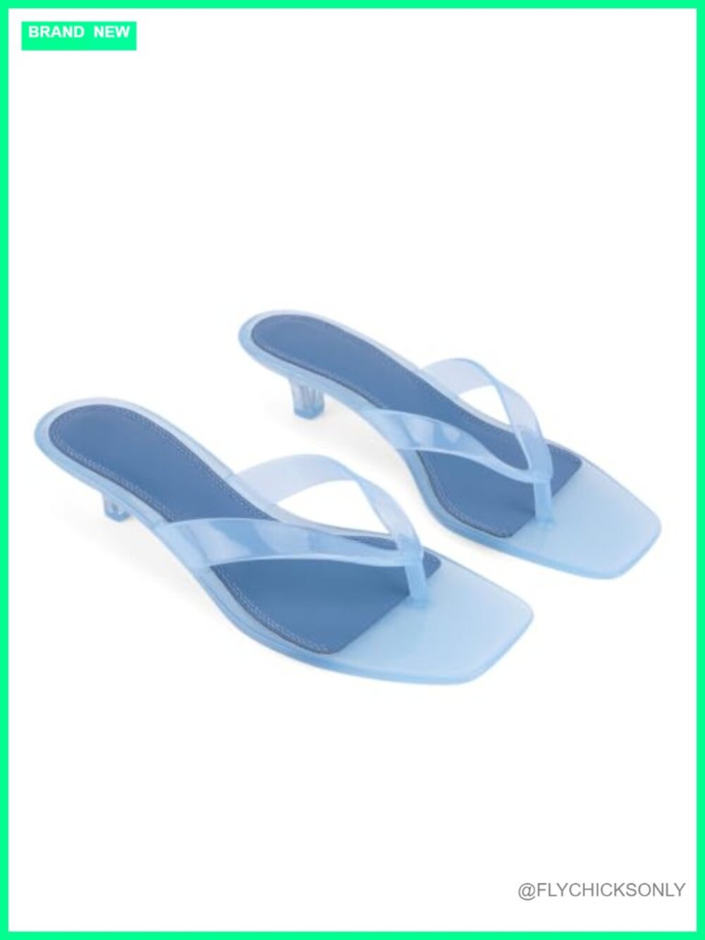 Kitten Heels Sandals Flip Flop Jelly Square Toe Slip On Heeled Sandals